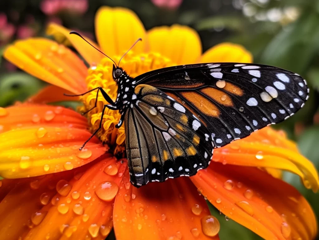 Close‑up of a monarch butterfly on a marigold